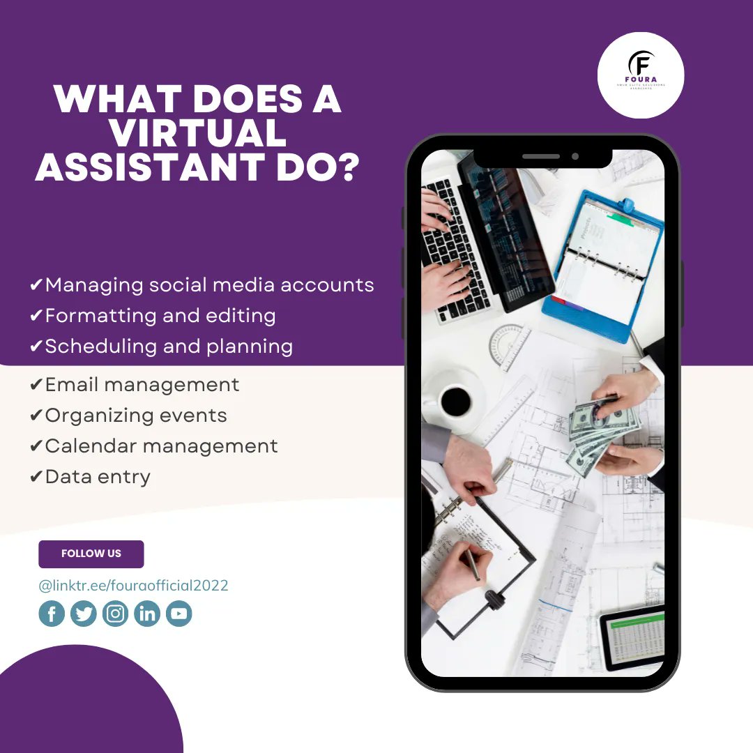 fouraofficial22's tweet photo. What does a virtual assistant do?
 See more :
https://t.co/xRjxcP7KNL 
#fouraofficial2022 #foura #ConnectWithFoura #fouraservices #FouraEliteAssociates #contentcreator
#virtualassistants #virtualassistantservices #virtualassistantcommunity #virutalassistantsurigaocity https://t.co/vkWW3s6AQ0