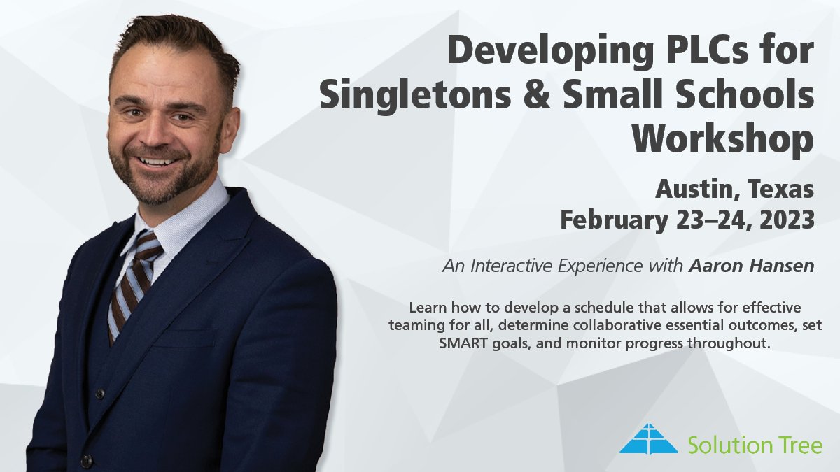 Solution Tree (@solutiontree) on Twitter photo This highly interactive two-day workshop with <a href="/AaronHansen77/">Aaron Hansen</a> lays out a framework for small schools or schools with singleton teachers to collaborate meaningfully in order to help students learn skills that really matter.
More info: bit.ly/3M9vArW This highly interactive two-day workshop with <a href="/AaronHansen77/">Aaron Hansen</a> lays out a framework for small schools or schools with singleton teachers to collaborate meaningfully in order to help students learn skills that really matter.
More info: bit.ly/3M9vArW