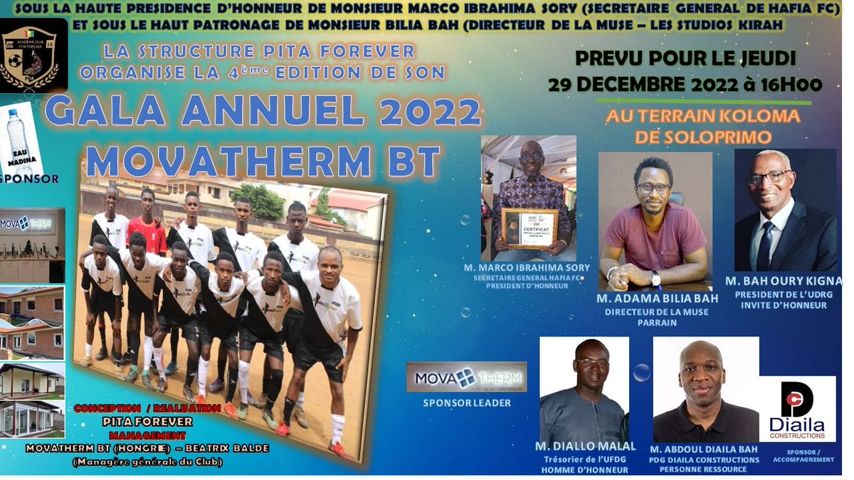 babaalfa1's tweet photo. ❤️💛💚 Gala AnnueL de PITA Forever 

Sous la Haute Présidence d'honneur de Monsieur Marco Ibrahima Sory Bah (Secrétaire général de Hafia Fc ) et Sous le Haut Patronage de Monsieur Bilia Bah (Directeur de la Muse - Les Studios Kirah ), nous vous attendons !!! https://t.co/bYCsspxSPQ