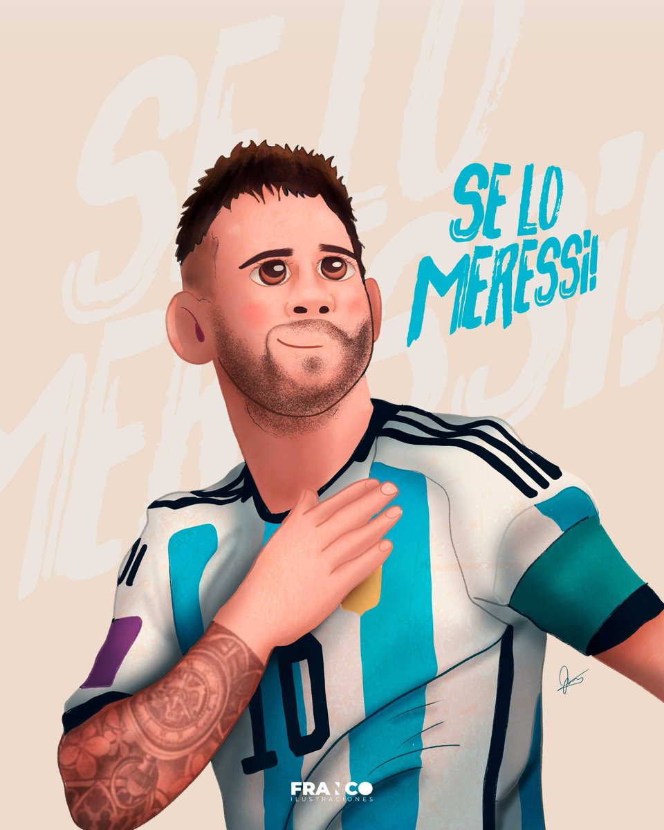 Franilus's tweet photo. Se lo MERESSI! ♥️
.
.
.
#Messi𓃵 #Messi #LionelScaloni #Scaloneta #Qatar2022 #Mundial2022 #digitalart #digitalpainting https://t.co/QaHiL712MX