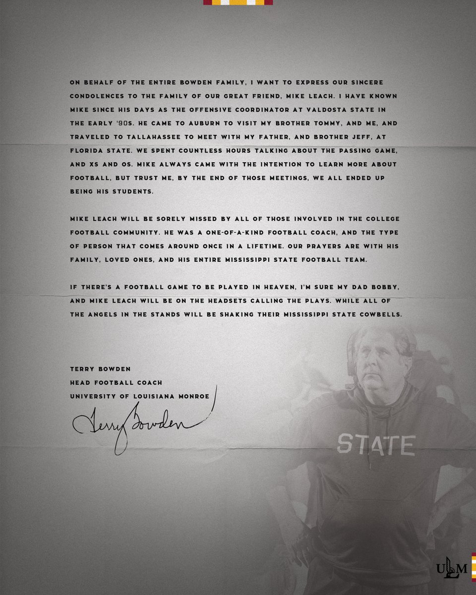 Our prayers are with his family, loved ones and his entire <a href="/HailStateFB/">Mississippi State Football</a> team. Rest In Peace Coach.