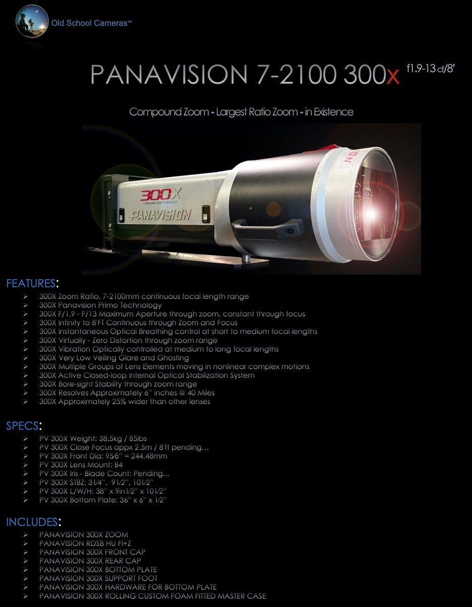 *|mailchi.mp/oldschoolcamer…|*

Offering 5 of the Panavision 300x Zoom Lenses as a complete set! Including an astounding backup set of approximately 15 builds of optics and accessories.