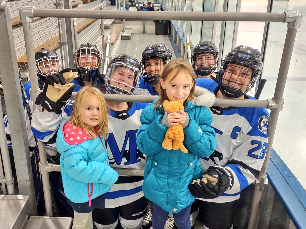 The girls cheering on their favorite hockey team!
<a href="/MUSabres/">Marian University Sabres</a> #FightBlueFight