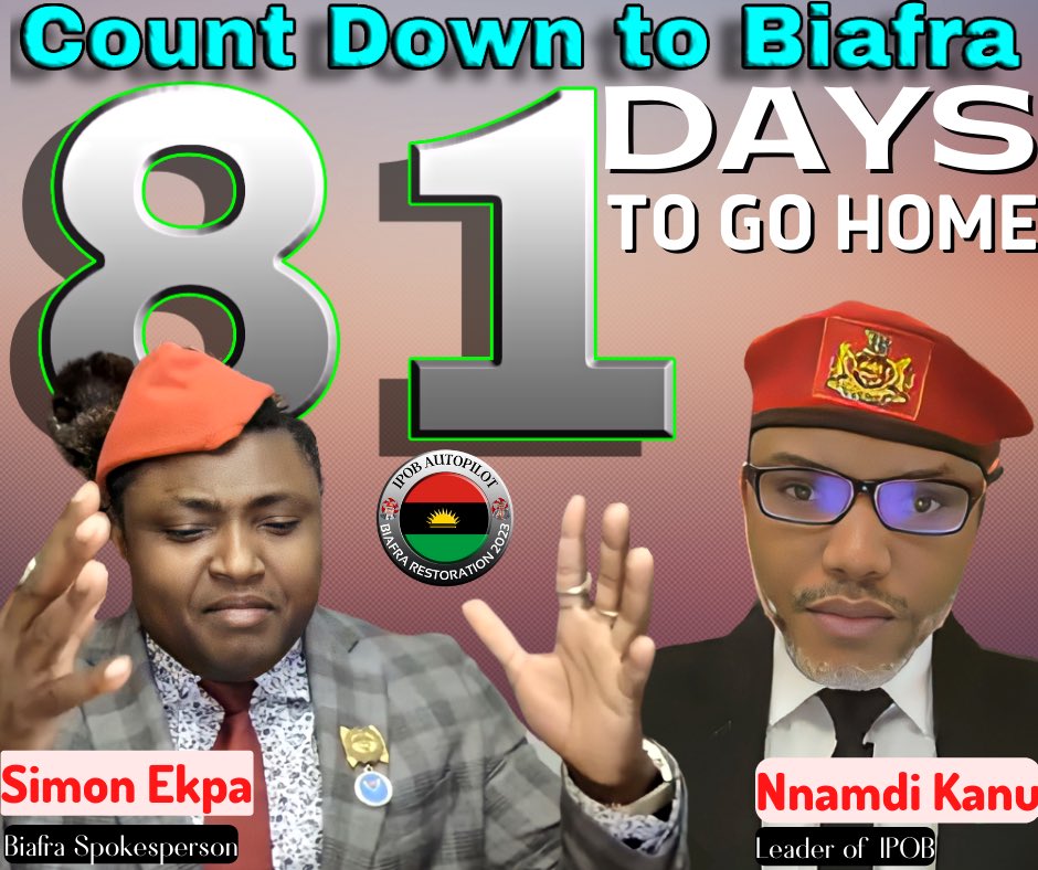 Chigbo_UnamJ's tweet photo. #81DaysToGo
No amount of treachery and international gang up will stop the emergence of #Biafra
#BiafraFreedom. https://t.co/6F8w1DC2Dg