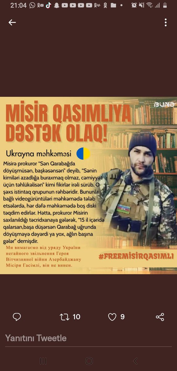 ulyaasgrova's tweet photo. Misir Qasımlı
Ukraina da erməni məkirinin qurbanına çevrilmiş və qisasçılıq zəmnində şərlənərək həbsə atılmışdır. Hal-hazırda məkhəmə prosesləri gedən  bu yenilməz Azərbaycan oğlunun müdafiəsinə səsləyirəm. #HepimizMisirKasımlıyız @RTErdogan https://t.co/WvB5ThUQgu