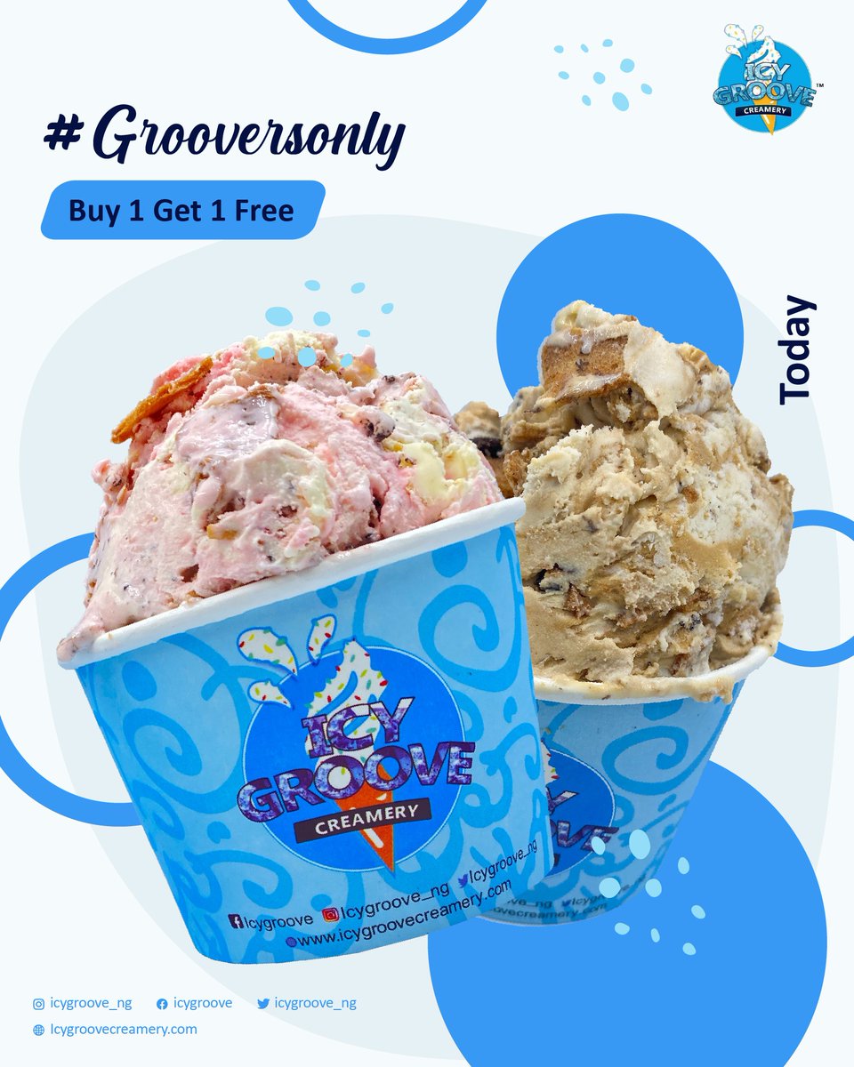 IcyGroove_ng's tweet photo. Hello Groovers! Today is #Grooversonly and we know how much Groovers enjoy this promo, so come around let’s have a Groovy Day
Remember,when u Buy 1 Cup of ur favorite ice cream combo,u get another cup FREE
Available only@
❄️Hollygroove PH
❄️iGroove Owerri
❄️Groovebumps Owerri https://t.co/pEJqIsM4qK