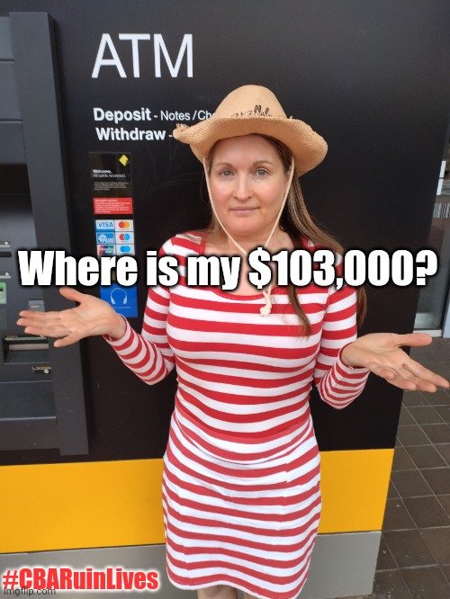 CBARuinLives's tweet photo. @CommBank What schmucks you are Commonwealth Bank. Give me my expenses back after you failed my settlement. #CBARuinLives #JusticeForMyOlds
https://t.co/AbSSqxQYv6 https://t.co/Q9WsRrVbGZ