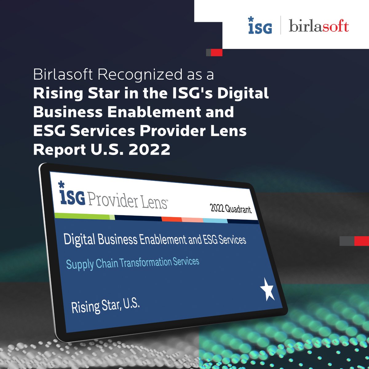 birlasoft's tweet photo. #PressRelease : https://t.co/NwdD8q9jil

We are delighted to announce that Birlasoft has been recognized as a Rising Star in Supply Chain Transformation in the ISG's Digital Business Enablement and ESG Services Provider Lens Report U.S. 2022. Read more in the link.

#isgreport https://t.co/fOXUKFia9w