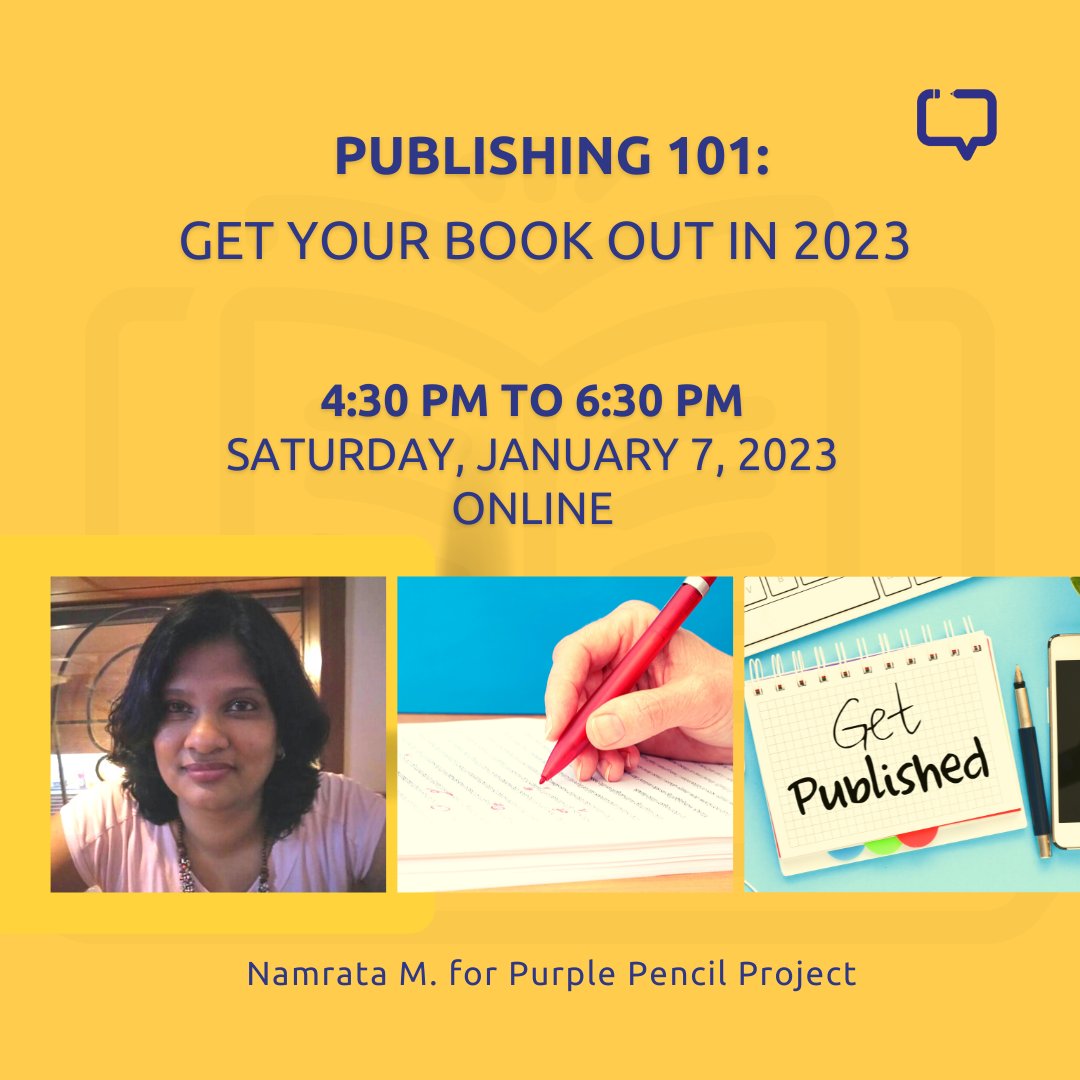 purplepenciled's tweet photo. We love to get a headstart on our #NewYearPlans, and we are so excited to bring to you the first of our #P3Workshops series - Publishing 101 with Namrata (@PrivyTrifles).
#WritingTips #WritingCommunity #WritersLife #P3Workshops #PublishingWorkshop #IndianWriting #OnlineWorkshop https://t.co/MesL804gRS