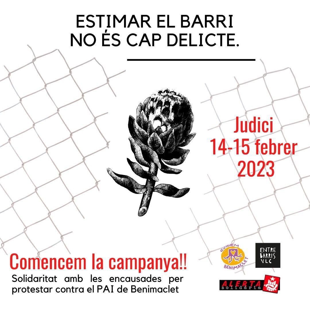 cuidembeni's tweet photo. Ens porten a JUDICI PENAL per protestar legítimament contra el PAI de Benimaclet i defensar el territori

 Encetem la campanya 
 ESTIMAR EL BARRI, NO ÉS CAP DELICTE 

➡️ JUDICI A 5 COMPANYES de #Benimaclet:
 
❤️ Estima Benimaclet 
❌ Odia el PAI
#14F2023estimaElBarri #MaiPAI https://t.co/rYWhQsy0QW