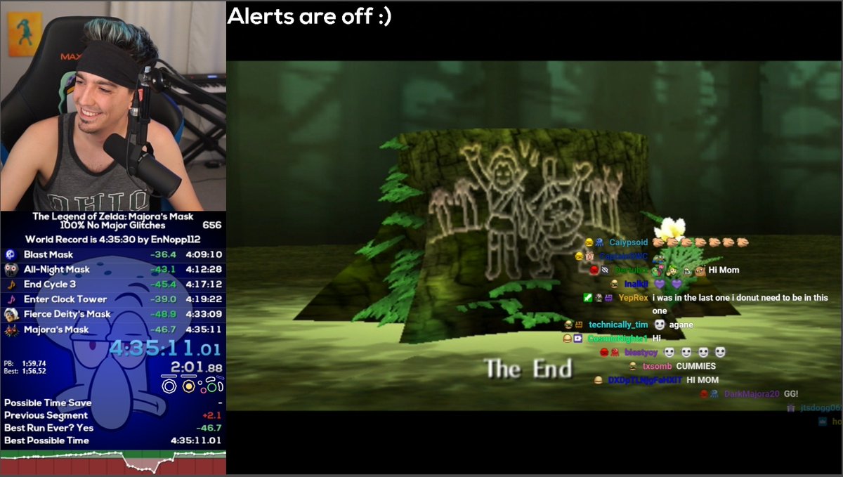 popesquidward's tweet photo. i just beat the oldest standing majoras mask world record on the main leaderboard (4 years).... i now hold both any% and 100%  world records in majora's mask THANK YOU EVERYONE FOR THIS JOURNEY :') https://t.co/RWAhIh61Ge
