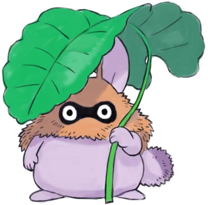ポンポコだぬき、リテイク。前回のものがどうにもドラクエっぽくないと感じて、その原因を考えたのですが。葉っぱにリアリティが無いからでは?という結論に至りました。いかにも大きそうな葉っぱに変更。ついでにたぬきっぽい謎生物に。 