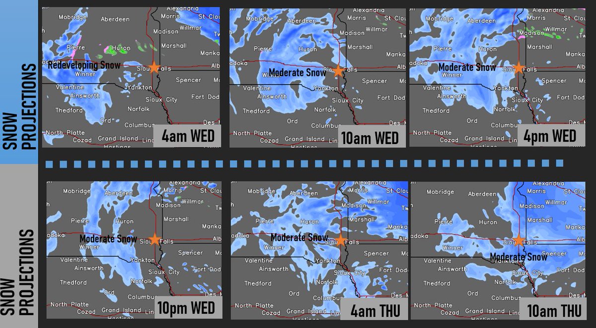 NWSSiouxFalls's tweet image. Did you think this storm was over for us?

The final part of this storm will feature re-developing snow and stronger winds moving in by Thursday as the large storm begins to move northeast.

This final phase of the storm will give most in the Tri-State region snow accumulations.