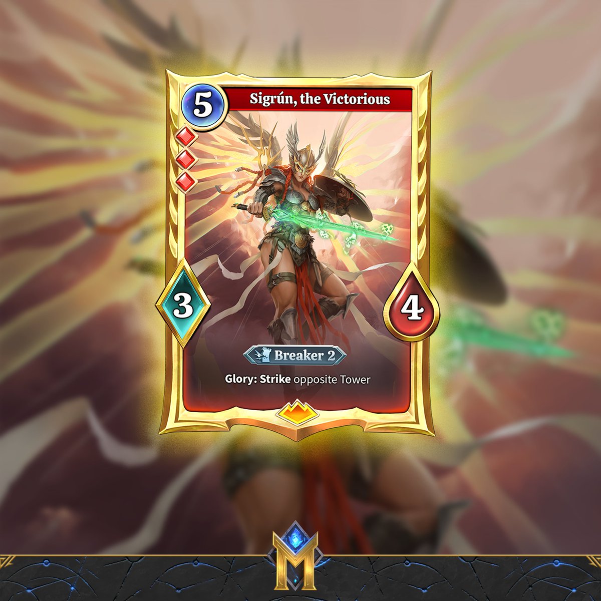 Mytheria_MYRA's tweet photo. Sigrun The Victorious

✨Class: Legendary Mortal
🌏Pantheon: Norse
🔴Deck Color: Red
🩸Health: 4
♦️Strength: 3
🔵 Mana needed: 5
♦️Shard needed: 3
💪🏼Skill: Breaker 3 https://t.co/Pk28NnRs3r
