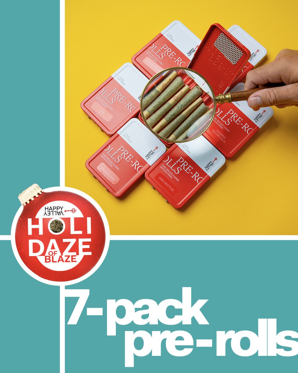 HappyValleyMA's tweet photo. Give the gift of Happy Valley with our Holidaze of Blaze 7-Pack Prerolls. Made with pure ground flower for a potent, uplifting experience to wrap your year up on a high note.
#HappyValley #Massachusetts #420Boston #IGBostonHoods https://t.co/SpLX5LQDqG
