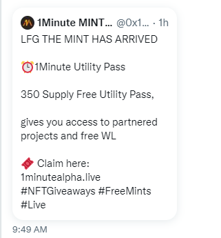 heyson25's tweet photo. everyone please aware!! 1minuteAlpha's Twitter and DC has been hacked and the official account has sent a spam link, do not click! 
#1minutealpha #spamlink #walletdrainer https://t.co/SGTfITCIw8