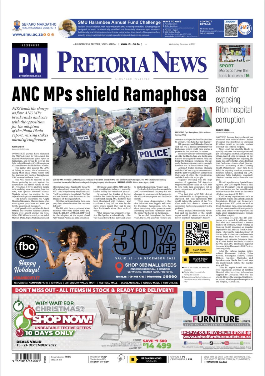 mahasharampedi's tweet photo. #ANCMPs shield and give embattled Presidential #Cyril Ramaphosa a lifeline. In the ⁦@pretorianews⁩. #Phalaphalareport . #Cowards #Zwelimkhize #Lindiwesisulu https://t.co/TB4vVQS9wP