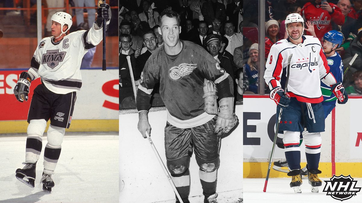 NHLMedia's tweet photo. 𝐓𝐡𝐞 𝟖𝟎𝟎-𝐆𝐨𝐚𝐥 𝐂𝐥𝐮𝐛
• The Great One 
• Mr. Hockey
• The Great Eight

What a trio!

@Capitals | #ALLCAPS https://t.co/5oLvFu99bO