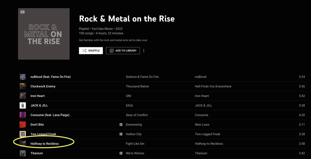 Thanks to <a href="/youtubemusic/">YouTube Music</a> for adding our single "Halfway To Reckless" on the Rock &amp; Metal On The Rise playlist! 🤘

music.youtube.com/playlist?list=…