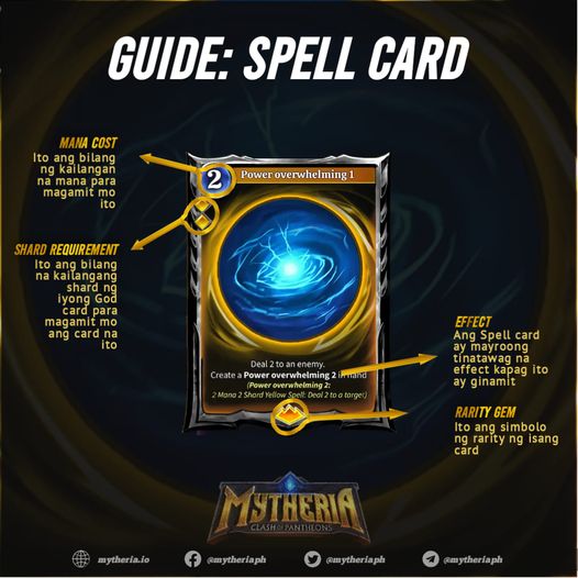 #Mytheria Game Knowledge✨

👉SPELL CARD ma-aactivate ang effect ng card kapag nilagay sa battlefield ito nagtataglay ng offensive at defensive capabilities

Learn more#Demigods
Join na!mytheria.io 
↪️ Community:linktr.ee/mytheriaph

<a href="/Mytheria_MYRA/">Mytheria: Clash of Pantheons</a>
<a href="/MytheriaMP/">Mytheria Marketplace (Unofficial)</a>
#TCG