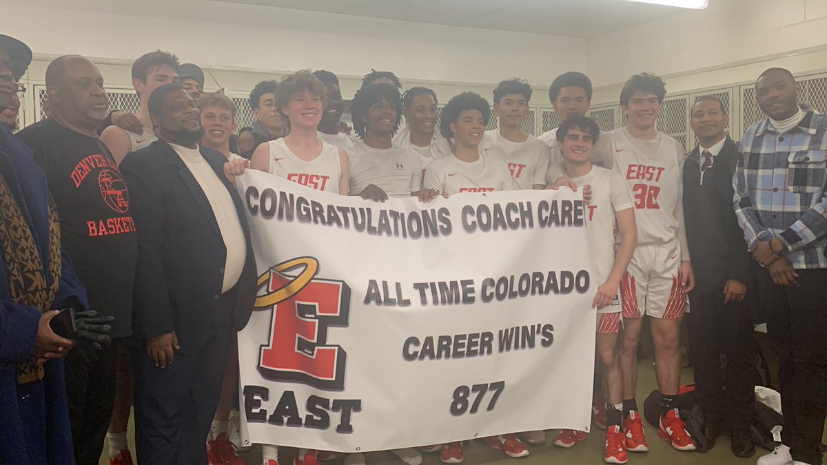 KyleNewmanDP's tweet image. Denver East’s Rudy Carey wins his 877th career game, passing Denver Christian’s Dick Katte for most career victories all time #copreps