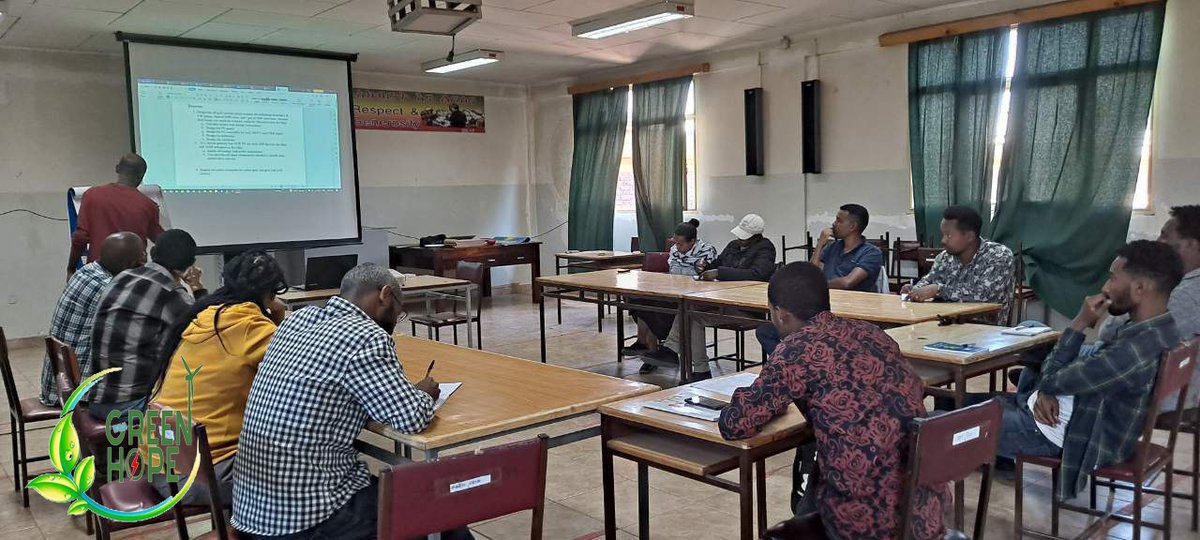 green_hope_rew's tweet photo. Day 2 photos 
The trainer!
Abel Zerfu (@abelenergy1), the @GreenHopeRW manager and energy expert ;   on the training “The Solar PV System” prepared by #ON_ENERGY_CONSULT for The #Don_Bosom_Catholic_TVET teachers.  

 Contact Abel Zerfu
Tel :- +251 91 319 1987 https://t.co/NlMGm1dq33
