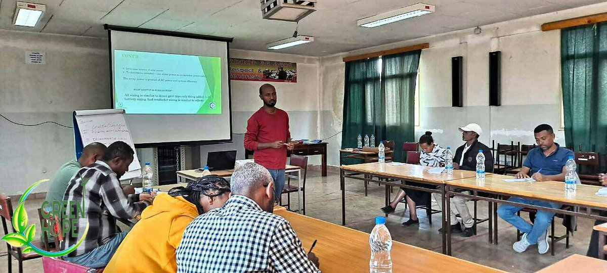 green_hope_rew's tweet photo. Day 2 photos 
The trainer!
Abel Zerfu (@abelenergy1), the @GreenHopeRW manager and energy expert ;   on the training “The Solar PV System” prepared by #ON_ENERGY_CONSULT for The #Don_Bosom_Catholic_TVET teachers.  

 Contact Abel Zerfu
Tel :- +251 91 319 1987 https://t.co/NlMGm1dq33
