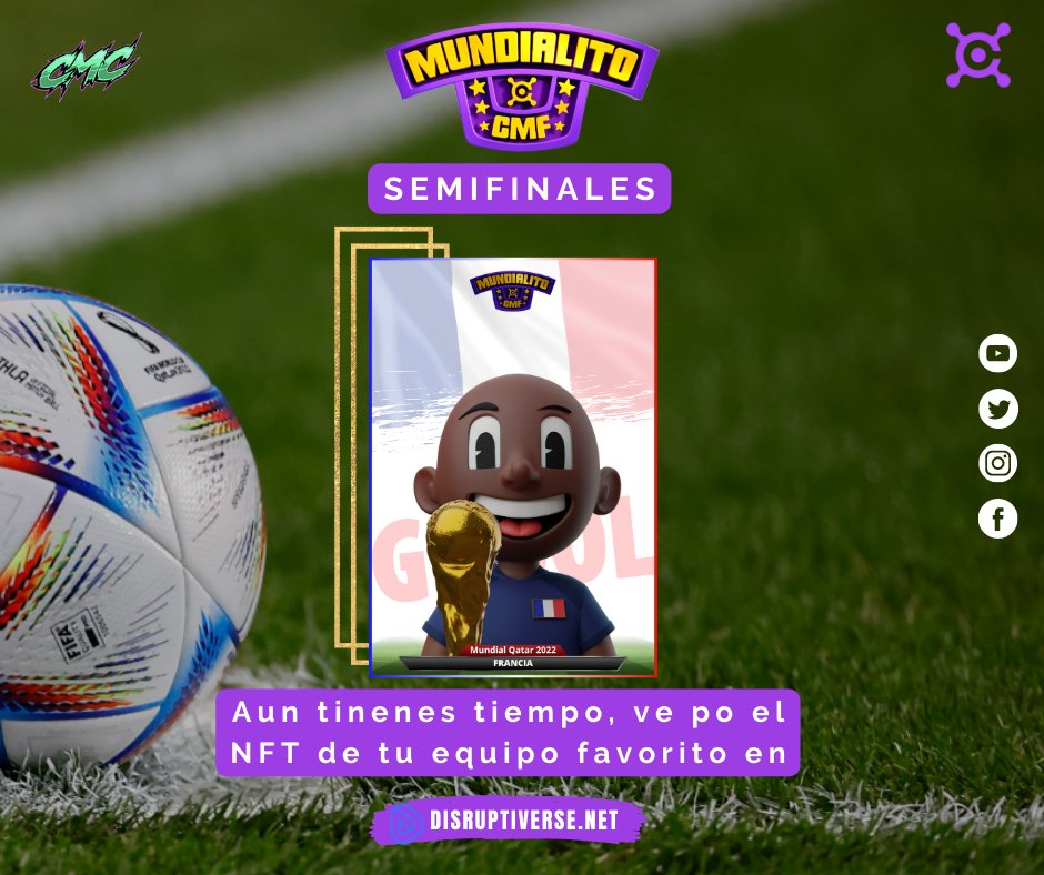 CryptoMakersof's tweet photo. ⚽️ ¿Sera Francia el contendor de Argentina?
Aún tienes la oportunidad de ganar muchos premios.
❗️ Entra ahora mismo en 👉 https://t.co/SjUu32ZTJq y Compra el NFT de tu equipo favorito.

#MundialitoCMF #cryptoworld
#cryptoinvestor #WeAreMakers
#Cryptomakers #NFT
#FIFA22 
#mundial https://t.co/cBkIJgNxM2