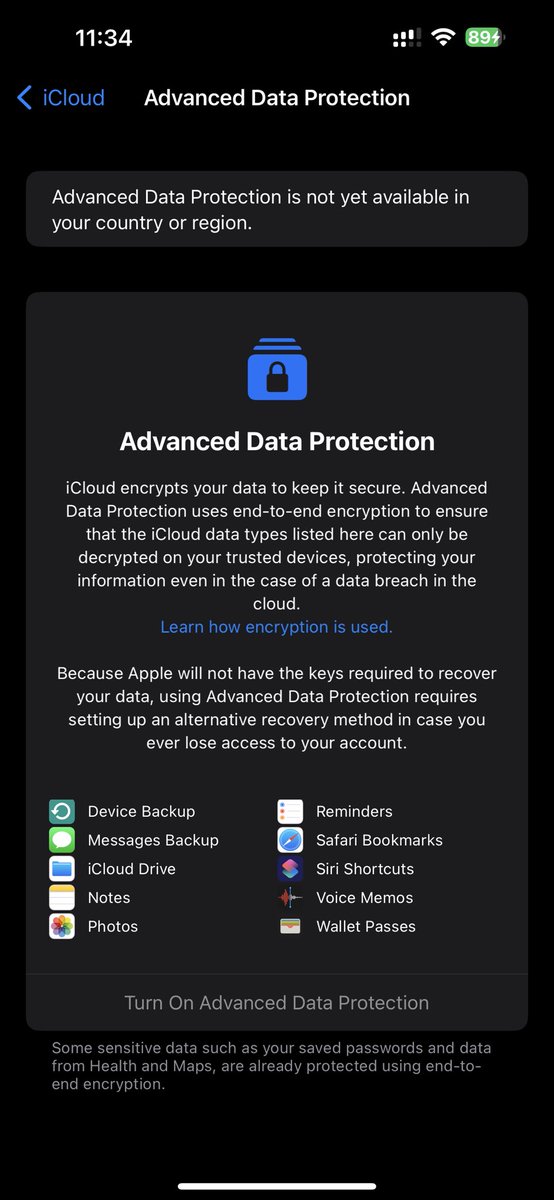 vjakhu's tweet image. Not available in #India yet unfortunately! Might be an oversight. My govt loves to use Pegasus for monitoring whomever they feel like targeting iOS #AdvancedDataProtection