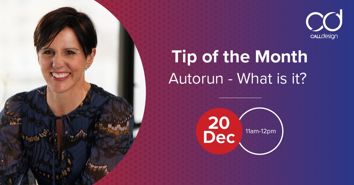 au_call's tweet photo. Hosted by Julie-Anne the session will cover everything you need to know about Autorun.
This session is for #CallDesign @Alvaria_Inc #WFM customers to learn what #Autorun is and how it should be used in your #contactcentre.
Email Julie-Anne to join: jhazlett@calldesign.com.au https://t.co/f4ZUIxnmoa