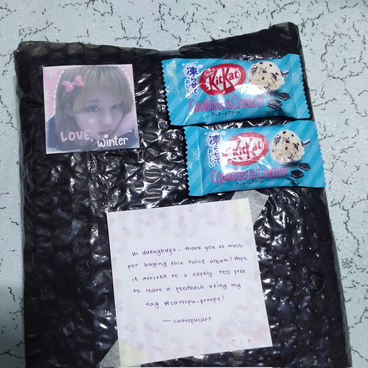 daengbuyz's tweet photo. 🌷 . . . .   ꒰ #vanmails ꒱
     
  ❀ from @cattofucart #cattofu_proofs 
   
    ༆  hello ^__^ twice album came before year end party! the transaction are safe nd smooth >< thank you so much po 🤍 https://t.co/Y4WFOinNKF