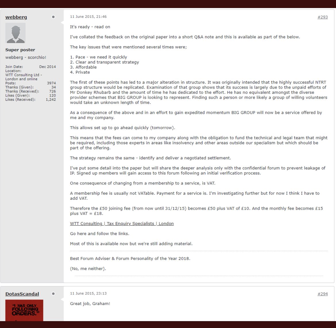 @RetroTaxUK @loan_dr @RomanTaxAdvice @ArmadilloSupprt @clairol007 @loanchargeAPPG Ask Keith/Osita/Ray here about: - a Big Group settlement with a £3k joining fee - selling a 65% chance of success - “litigation fund” with vat added - writing off loans in 2017 - 7 years of fees but no litigation - loans on white space in 2019 tax return - individual JRs for all