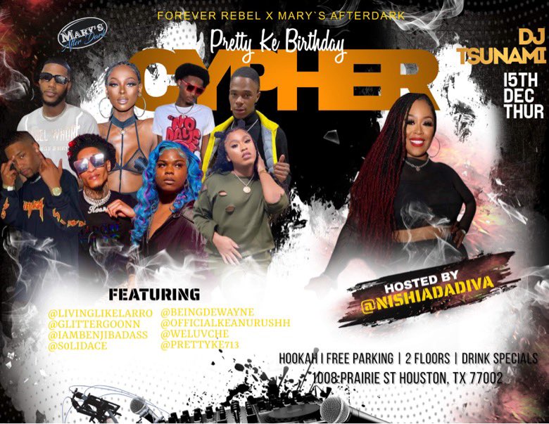 PattEsquire's tweet photo. DjTsunami 🌊🎧🔉
Back in Houston 📍
#ForeverHeat Thursdays❤️🔥
Pretty Ke B’Day 🔥 RAP CYPHER 🎙️ https://t.co/G90Tt1XTB3