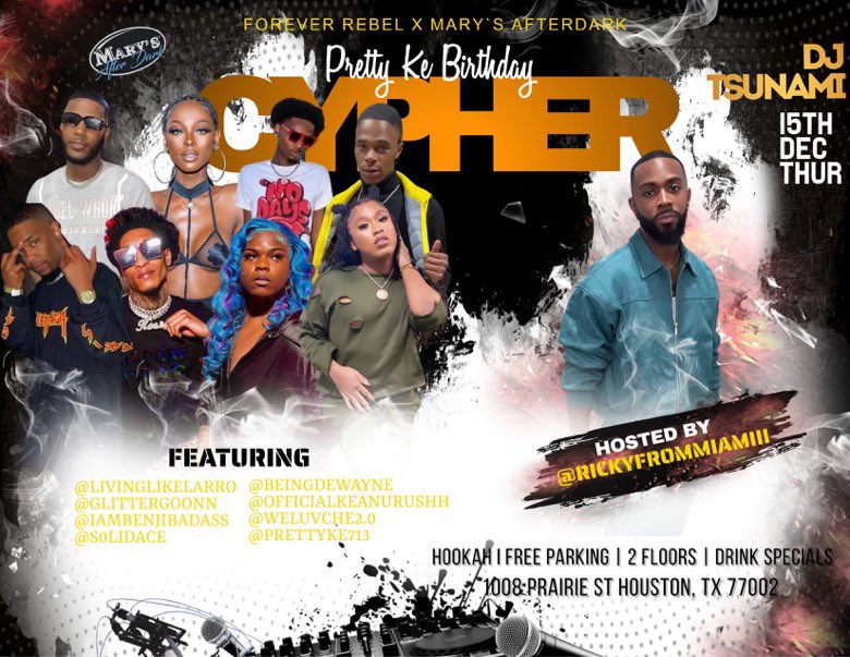 PattEsquire's tweet photo. DjTsunami 🌊🎧🔉
Back in Houston 📍
#ForeverHeat Thursdays❤️🔥
Pretty Ke B’Day 🔥 RAP CYPHER 🎙️ https://t.co/G90Tt1XTB3