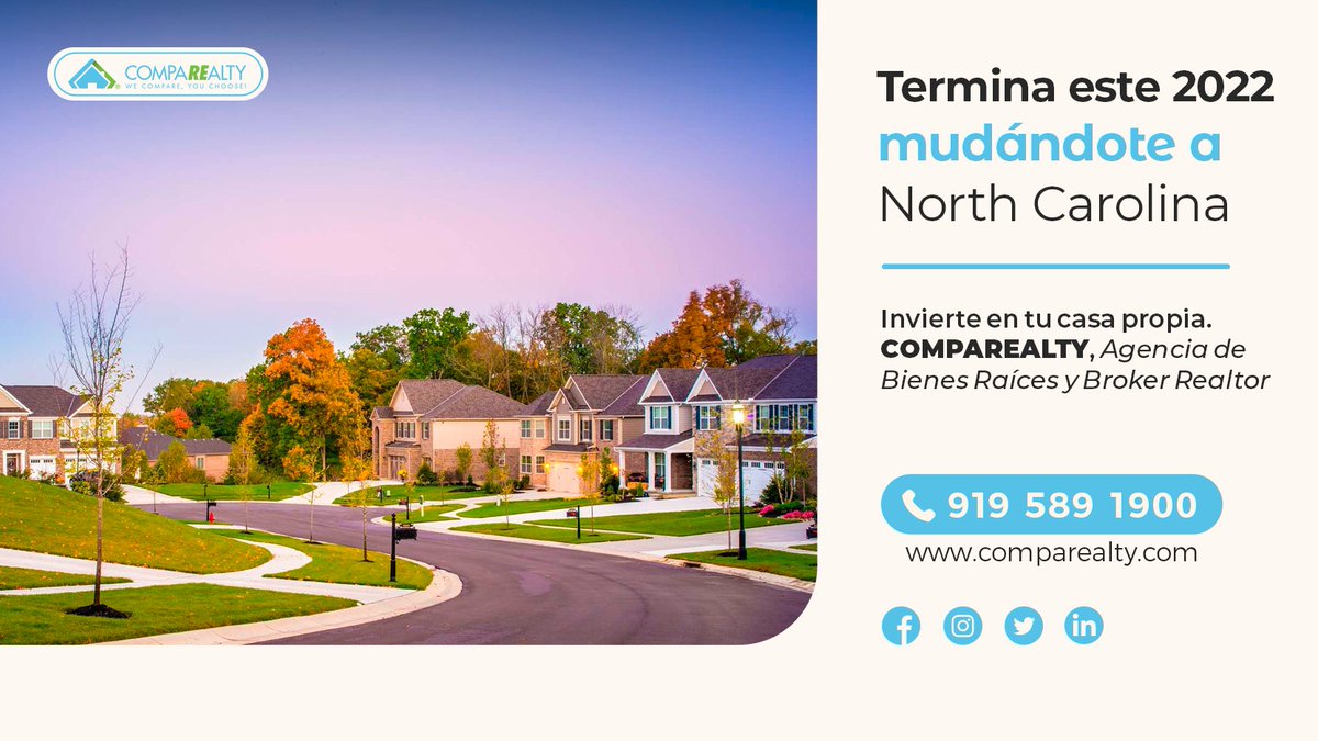 Comparealty's tweet photo. 𝐂𝐎𝐍𝐒𝐓𝐑𝐔𝐘𝐄 𝐓𝐔 𝐅𝐔𝐓𝐔𝐑𝐎 𝐄𝐍 𝐂𝐀𝐑𝐎𝐋𝐈𝐍𝐀 𝐃𝐄𝐋 𝐍𝐎𝐑𝐓𝐄 👩‍💻 🏡
Carolina del Norte es el lugar perfecto para ti.

☎️ Llámanos ahora: 919-589-1900

#CompaRealty #BienesRaices #Inmuebles #AgentesDeBienesRaices #RaleighNC #Inmobiliaria #AgenteInmobiliario #Hogar https://t.co/OhR2uMV51p