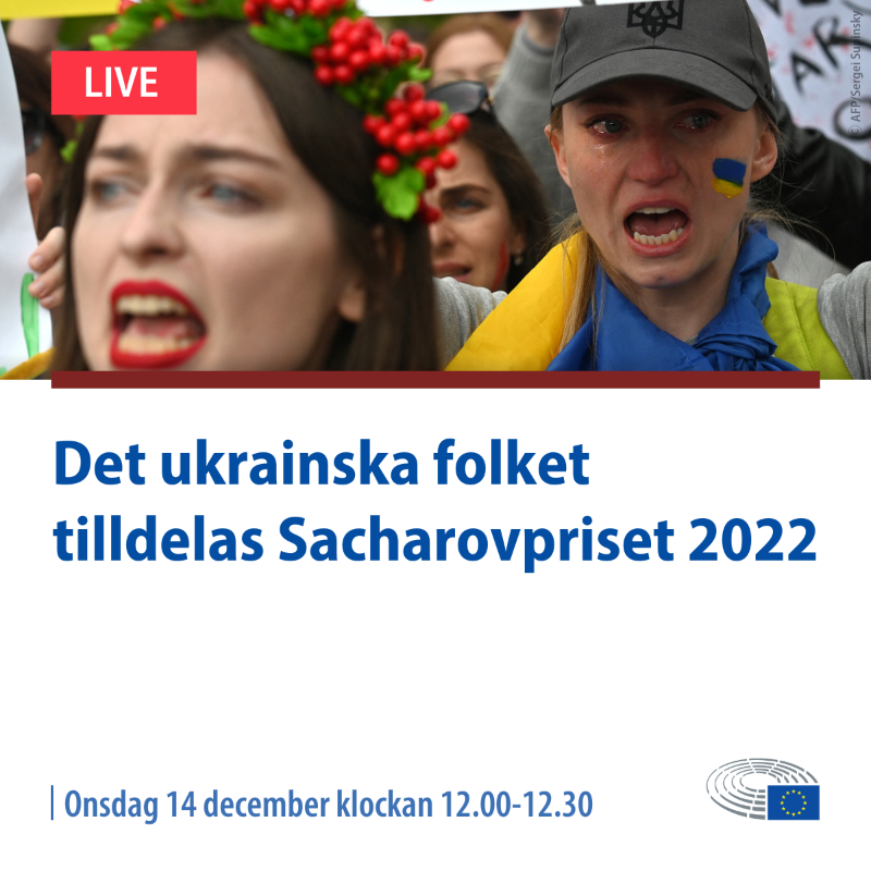 Europarl_SV's tweet photo. 📌 #Sacharovpriset för tankefrihet 2022 tilldelas det ukrainska folket. Ukrainas president Volodymyr Zelenskyj väntas tala till ledamöterna via länk under prisceremonin. #EPsession
