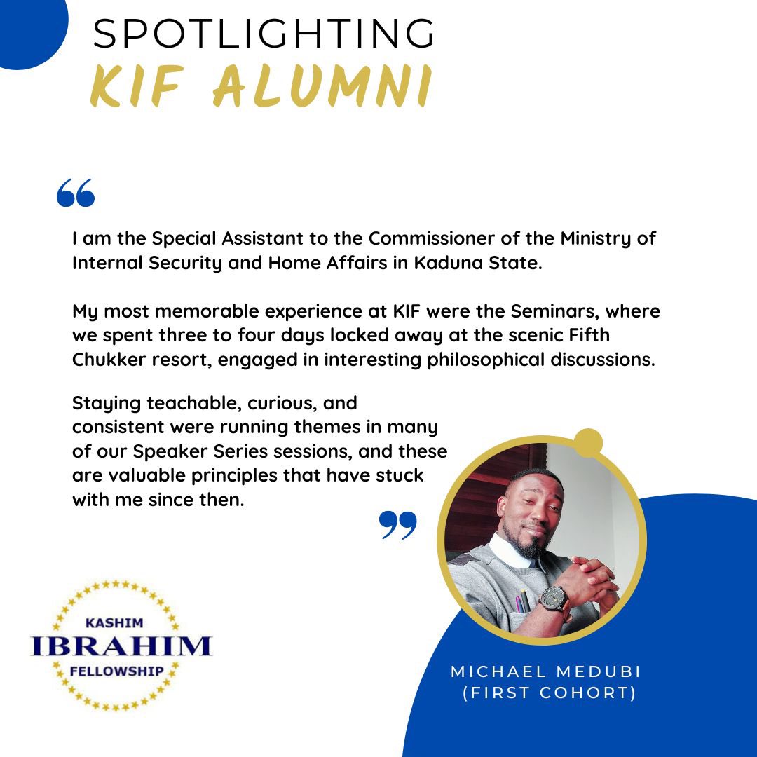 This week, we are taking you back to the very first cohort as we meet Michael Medubi (<a href="/jake_speiderman/">ᴍɪᴄʜᴀᴇʟ ᴍᴇᴅᴜʙɪ</a>) from the Class of Tarayya.

#KashimIbrahimFellowship #KIF #SpotlightAFellow #KIFAlumni #Leadership #KDSG #KadunaStateGovernment #Kaduna #Nigeria