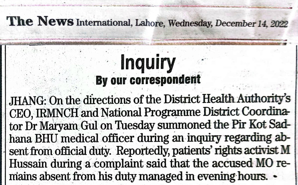 RiazJaved11's tweet photo. بنیادی مرکز صحت کے میڈیکل آفیسر کی غیر حاضری پر انکوائری شروع
@DCJhang @PSHDept #absentee @HealthPunjabGov #Health #service_delivery #rural_area https://t.co/7zSvlMRlsR
