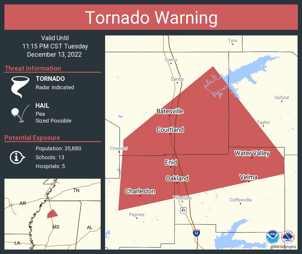 Tornado Warning continues for Batesville MS, Water Valley MS and  Charleston MS until 11:15 PM CST