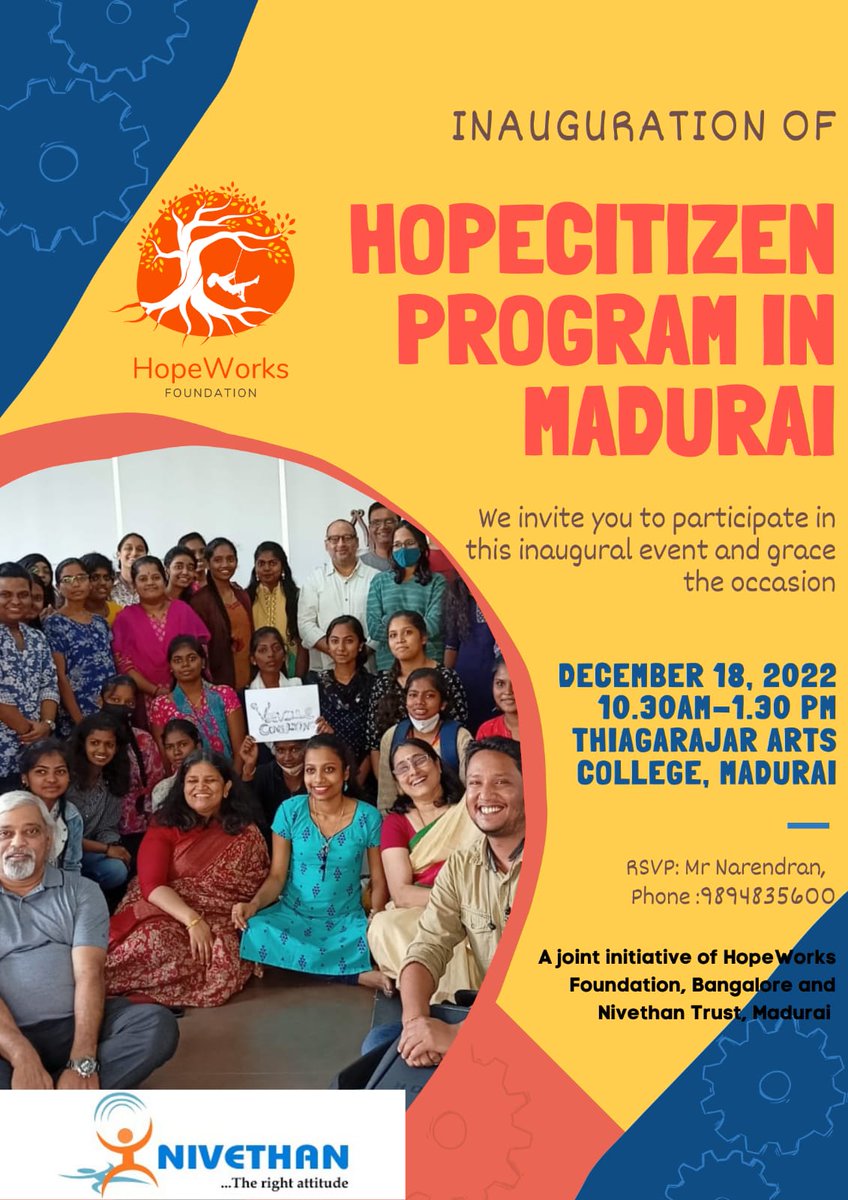 narendrant's tweet photo. HopeWorks Foundation in collaboration with Nivethan Trust is starting the HopeCitizen Program in Madurai that aims to support girls from low income families through scholarships and other support to complete their college education and facilitates job placement. https://t.co/WPnK6yam0m