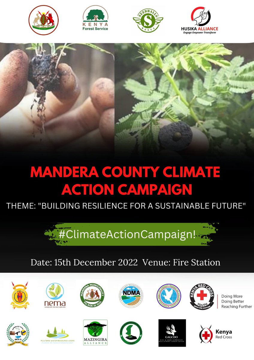 Husika_Alliance's tweet photo. Join us on #ClimateActionCampaign! on 15th December 2022 at 8:00 am at Mandera Fire station. As we “BUILD RESILIENCE FOR A SUSTAINABLE FUTURE IN MANDERA COUNTY ” @Mandera_cgvt @KeForestService @cookswelljikos @PoliceKE @NemaKenya @MohamedAKhalif @alimaalim https://t.co/lEUJAzECfh