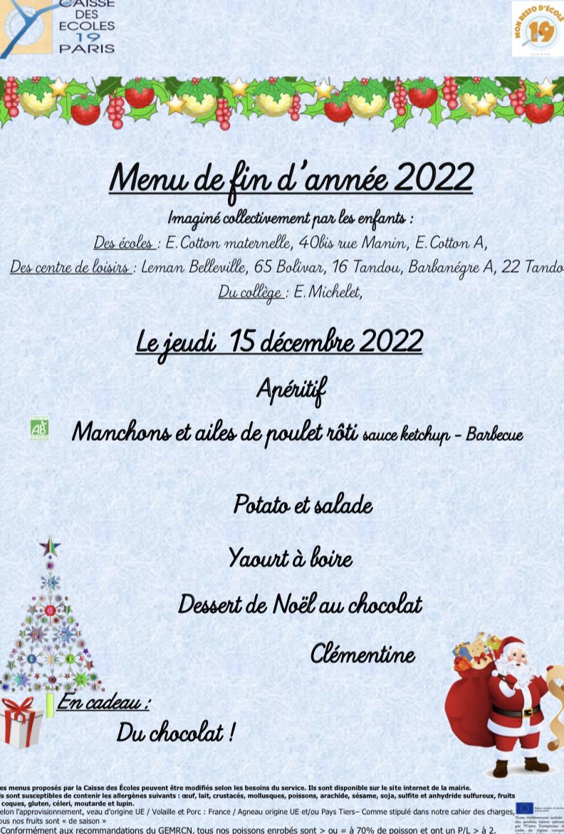 Mon restO d’École 19 on Twitter "Demain c’est le repas de Noël 🎄