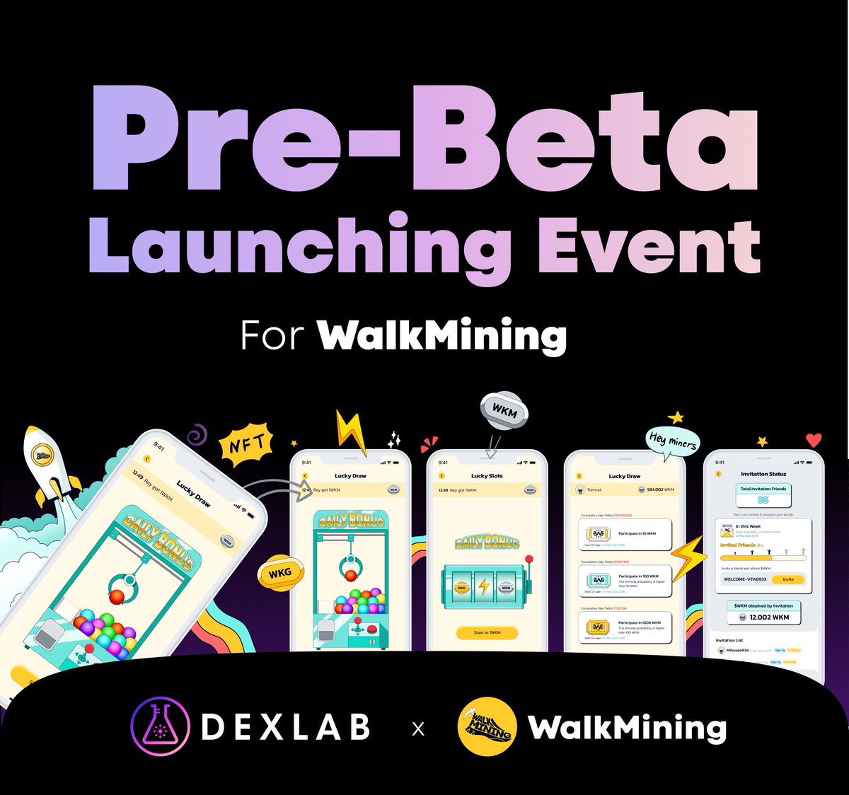 [Dexlab 🧬 WalkMining]

<a href="/WalkMining/">WalkMining 🏃🏻‍♀️</a> is holding a Pre-beta launching event on #Dexlab to celebrate the introduction of the open-beta APP ❗️

A side-#lotteryevent is held at the same time.
Anyone can join, check out the medium!
👉🏻 bit.ly/3YjZ8bY
⏰  Dec 15th, 09:00 UTC