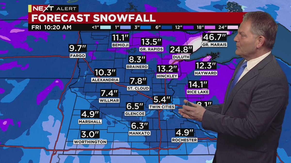 When this slow-moving storm system finally exits Minnesota on Friday, the snow totals along the North Shore and the Arrowhead could be downright unbelievable! | https://t.co/IGd3lIvrOD https://t.co/X7ZsHn3Rx9