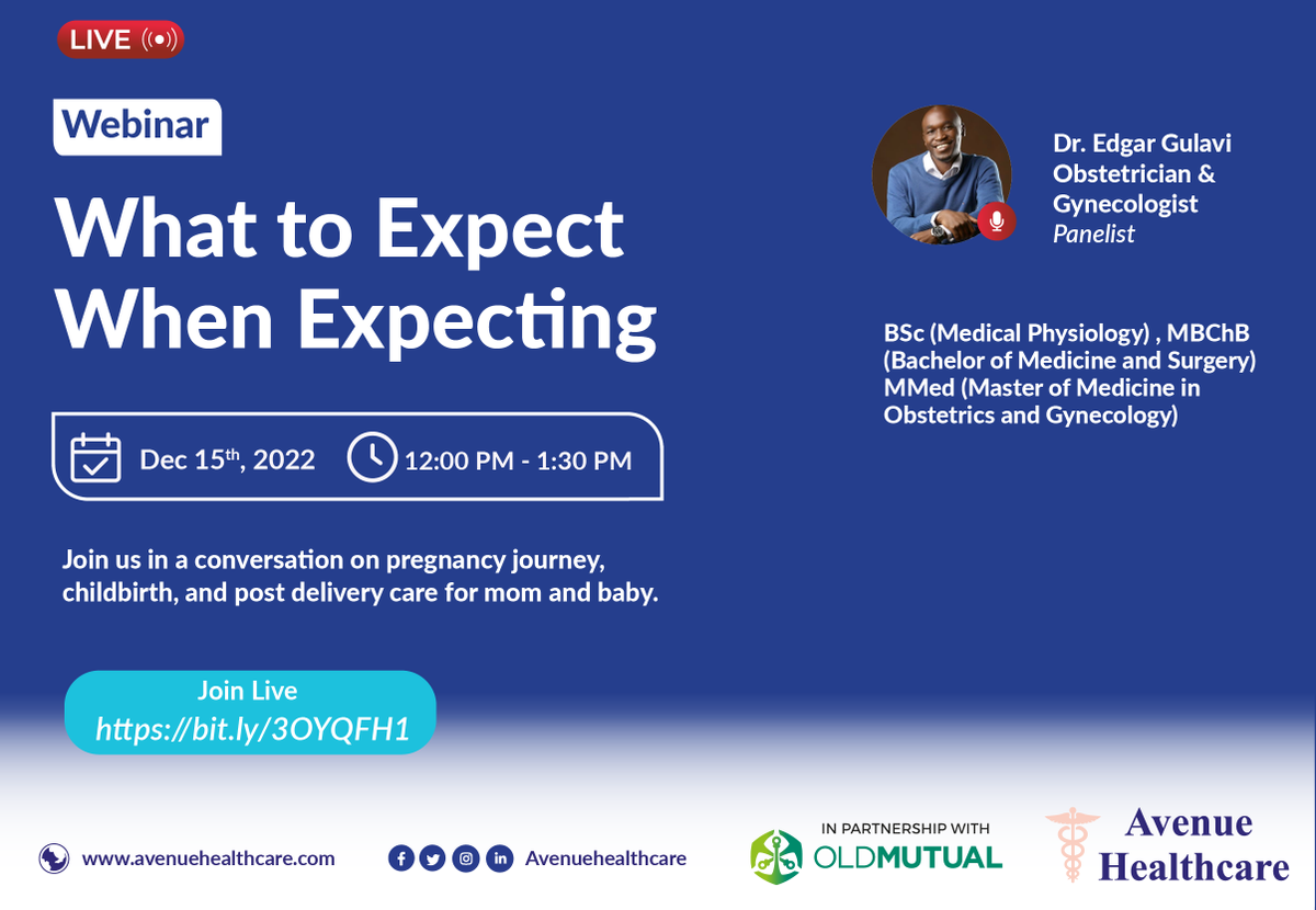 AvenueHospital's tweet photo. Join us in a conversation on #pregnancyjourney, #childbirth, and #postdeliverycare for #mom and #baby.

⏰ Thursday 15th December 2022 | 12:00 Noon to 1:30 PM
📍Microsoft Teams https://t.co/uXGosN25hh

@OldMutualKenya
#YourHealthcarePartner
#Here4you https://t.co/UpRCh6cSW7