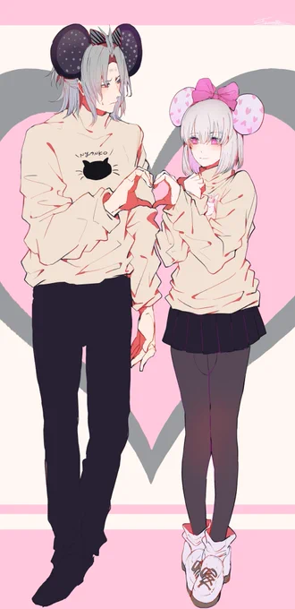 #今年も残りわずかなので今年一番伸びた絵を貼るキャンペーンタグ効果無しだとパニグレのこの絵でしたペアルックペアハート仲良し構造体達 