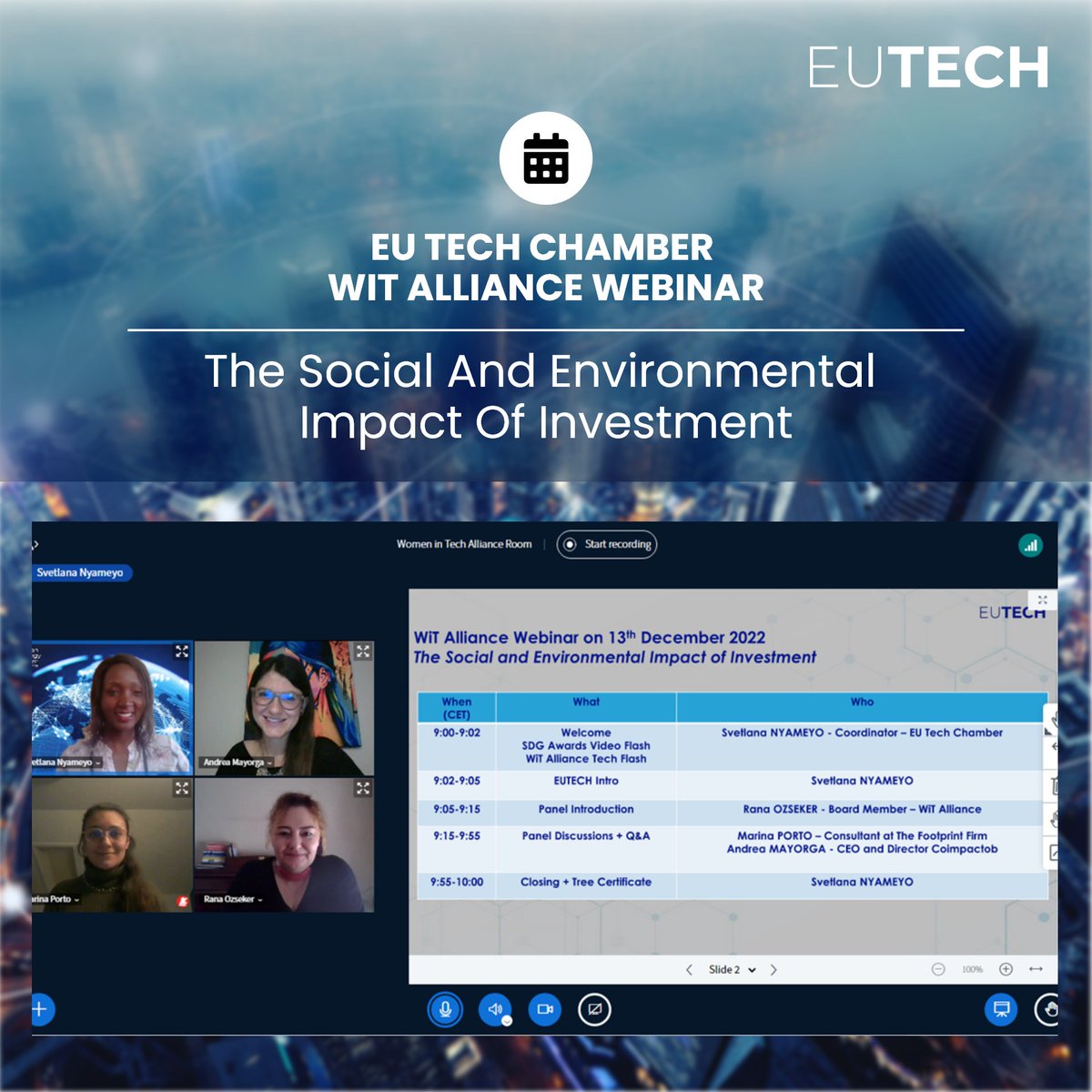 Sincere thanks to all our attendees – your comments, compliments, and questions.

Stay tuned for our next WiT Alliance webinar on JAN 24, 2023, at 9:00 am (CET), about “How to Build a Responsible Metaverse Through WiT?”

lnkd.in/eMCFQGsn

#eutech #technologyobliges #wit