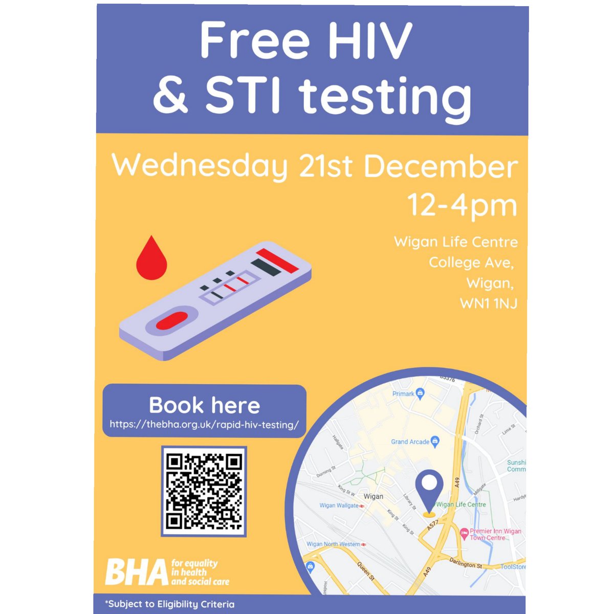 New Rapid HIV testing service right in the Town Centre of Wigan. Every 3rd Wednesday of the month. Book now for free & get tested Wednesday 21st of December 12 to 4pm, Wigan life Centre #GMPash #freehivtesting #knowyourstatus #stopspreading #itstartswithyou