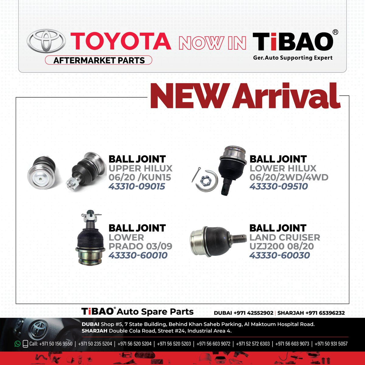 TiBAOAutomotive's tweet photo. New Arrival Ball Joint. 
TOYOTA Aftermarket Auto Spare Parts NOW IN TiBAO UAE

#toyota #lexus #corolla #hiace #hilux #prado #camry #solenoidvalve #waterpump #balljoint #wheelhub #automatictransmission #filterkit #fuelpumpelectric #tibaouae #tibaogermany https://t.co/3J1XEJGc69