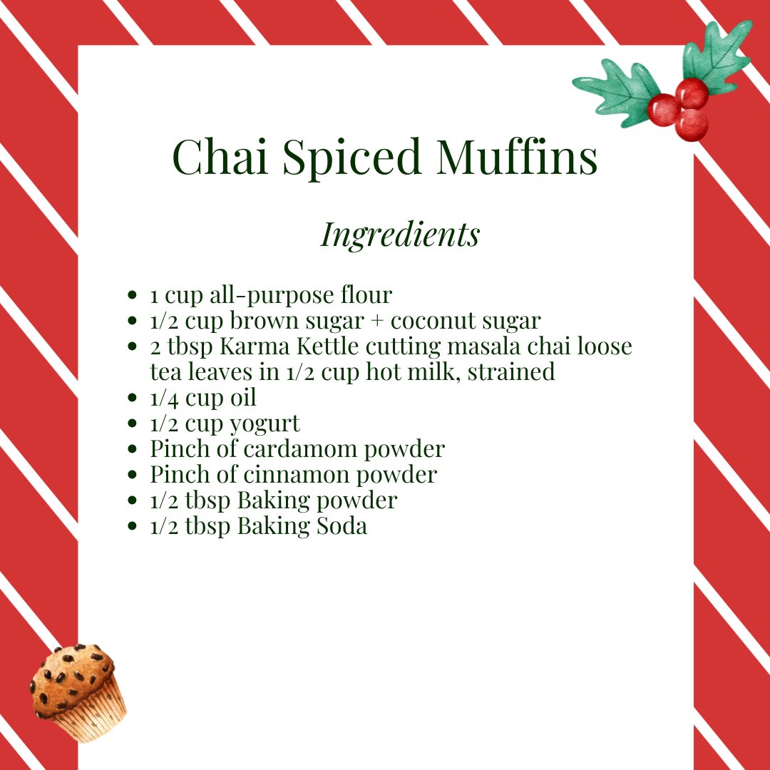 KarmaKettleTeas's tweet photo. Rustic, crumbly, fluffy and infused with our chai. Share these delicious chai spiced muffins with your bestie or your closest neighbour! 🎂🎄 https://t.co/q7iE87BQW0